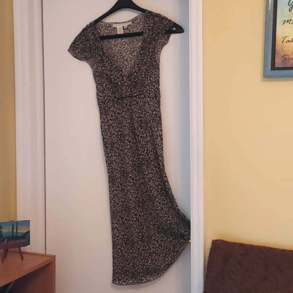 Max studio petite tea length 100% sheer silk dress